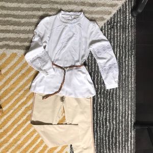 Loft Embroidered Eyelet Split long sleeve Blouse